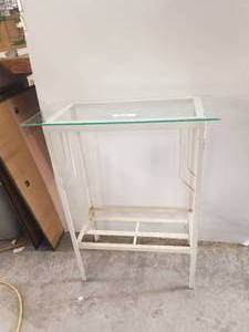 lot 216 image: Metal framed with glass top table -