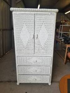 lot 263 image: White wicker TV cabinet with drawers