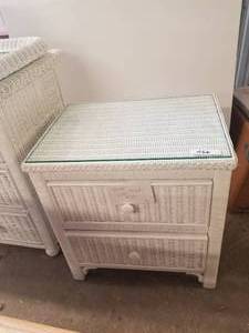 lot 266 image: wicker side table with glass top