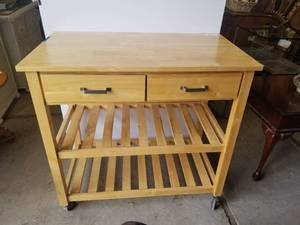 lot 272 image: Natural Kitchen island card with wood top