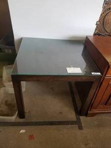 lot 292 image: Wood side table with glass top