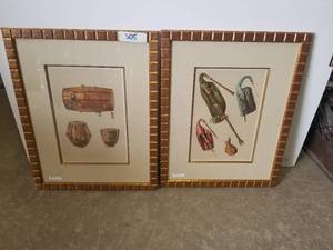 lot 305 image: Music themed framed artwork 2 pieces