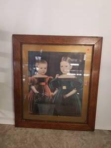 lot 328 image: Framed 2 young girls artwork