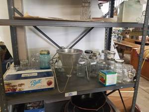lot 331 image: Selection of canning jars and strainer
