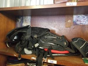 lot 364 image: Selection of sports equipment, batting helmet, catchers gear