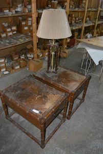 lot 11 image: Pair of Side Tables with Table Lamp