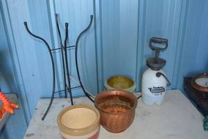 lot 34 image: Planters, Wire Planter Holder and Sprayer