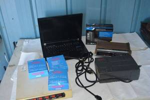 lot 48 image: Memorex Power Center, Wireless Receivers, Surge Protector, Alarm Clock Radio, Digital TV Converter, Lenova Laptop Thinkpad