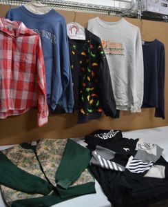 lot 103 image: Womens Clothes Sweatshirts (One Pink Brand) and a Couple Jackets that need Finished with Zippers or Buttons