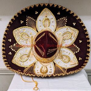 lot 80 image: Vintage PIGALLE Mexican Mariachi Hat  Maroon with White Velvet and Gold Accents