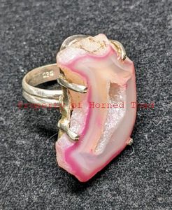lot 156 image: Sterling Silver wPink Geode Ring  Pink Geode is 33mm long and 21mm wide