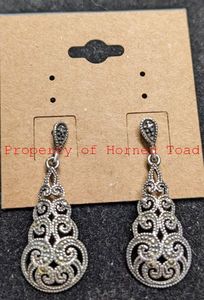 lot 160 image: Sterling Silver Tear Drop Ornante Earrings 38mm long