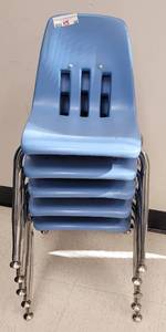 lot 30 image: (5) VIRCO CHILDREN STACKABLE CHAIRS AS SHOWN. EACH APPROX. 14.5 W x 17.25 D x 23 H. SOLD 5 X THE MONEY