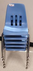 lot 31 image: (5) VIRCO CHILDREN STACKABLE CHAIRS AS SHOWN. EACH APPROX. 14.5 W x 17.25 D x 23 H. SOLD 5 X THE MONEY