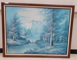 lot 45 image: LARGE CANVAS-STYLE FRAMED PAINTING AS SHOWN. APPROX. 53 W x 41 H.