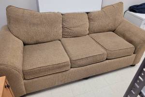 lot 49 image: 3-SEATER SOFA WITH CORDUROY-STYLE FABRIC UPHOLSTERY AS SHOWN.