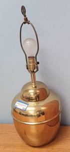 lot 53 image: BRASS STYLE TABLE LAMP AS SHOWN. APPROX. 9 dia. x 23.5 H.