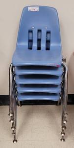 lot 57 image: (5) VIRCO CHILDREN STACKABLE CHAIRS AS SHOWN. EACH APPROX. 14.5 W x 17.25 D x 23 H. SOLD 5 X THE MONEY