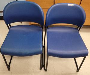 lot 58 image: (2) PLASTIC CHAIRS WITH METAL FRAME AS SHOWN. SOLD 2 X THE MONEY