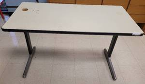 lot 59 image: HEAVY-DUTY OFFICE TABLE AS SHOWN. APPROX. 48 W x 29 H x 23.5 D.