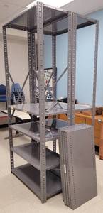 lot 60 image: (2) LARGE METAL SHELVES AS SHOWN. SOLD 2 X THE MONEY. APPROX. 36.5 W x 87 H x 18 D EACH.