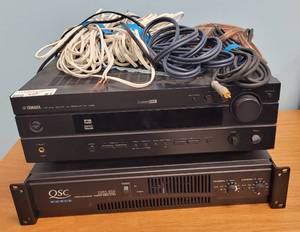 lot 61 image: (1) YAMAHA NATURAL SOUND AV RECEIVER MODEL RX-V530 AND (1) QSC AUDIO PROFESSIONAL POWER AMPLIFIER MODEL RMX850 WITH CORDSCABLES AS SHOWN. SOLD 2 X THE MONEY