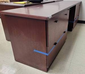 lot 68 image: LARGE CREDENZA WITH 4 LOCKABLE FILING DRAWERS AS SHOWN. KEY INCLUDED. APPROX. 96 W x 29 H x 24 D.
