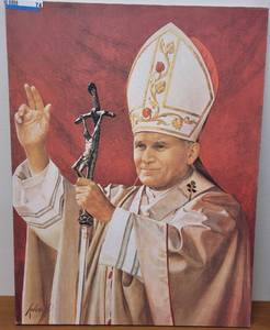 lot 74 image: CANVAS-STYLE POPE JOHN PAUL II FRAME AS SHOWN. APPROX. 20 W x 26 H.