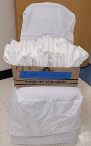 lot 86 image: (24) WHITE CHAIR COVERS AS SHOWN. SOLD 24 X THE MONEY