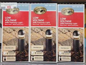 lot 88 image: (3) HAMPTON BAY LOW VOLTAGE 20W PATHWAY LIGHTS IN BOXES AS SHOWN. SOLD 3 X THE MONEY