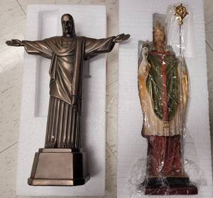 lot 99 image: (2) RELIGIOUS FIGURES INCLUDING DEMETZ CLASICO ST. PATRICK MODEL 567 AS SHOWN.