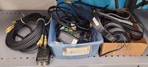 lot 114 image: POWER SURGE, HEADPHONES AND MORE AS SHOWN.