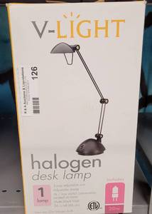 lot 126 image: V-LIGHT HALOGEN DESK LAMP IN BOX AS SHOWN.
