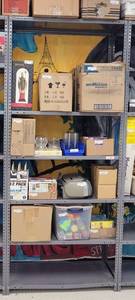 lot 138 image: LARGE METAL SHELF AS SHOWN. CONTENTS NOT INCLUDED APPROX. 36 W x 87 H x 18 D. DELAYED PICK UP