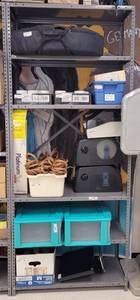 lot 146 image: LARGE METAL SHELF AS SHOWN. CONTENTS NOT INCLUDED APPROX. 36 W x 87 H x 18 D. DELAYED PICK UP