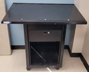 lot 152 image: ROLLING PODIUM  DRAWING TABLE WITH DRAWER AS SHOWN. APPROX. 44 W x 39 H x 28.5 D.