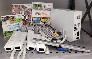 lot 171 image: NINTENDO WII GAMING CONSOLE MODEL RVL-001 WITH CABLES, CONTROLLERS, AND 3 GAMES AS SHOWN. TAKE A LOOK