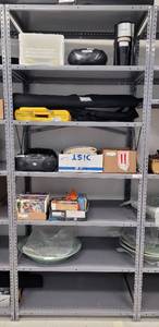 lot 190 image: LARGE METAL SHELF AS SHOWN. CONTENTS NOT INCLUDED APPROX. 36 W x 87 H x 18 D. DELAYED PICK UP
