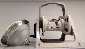 lot 192 image: WATER HOSE REEL AND LIGHT FIXTURE AS SHOWN.