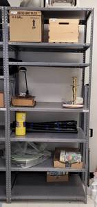 lot 201 image: LARGE METAL SHELF AS SHOWN. CONTENTS NOT INCLUDED APPROX. 36 W x 87 H x 18 D. DELAYED PICK UP