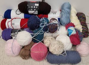 lot 208 image: LOT OF ASSORTED YARN IN VARIOUS STYLES AND COLORS AS SHOWN.