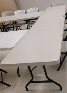 lot 215 image: (2) LIFETIME 6-FOOT FOLDING TABLES AS SHOWN. SOLD 2 X THE MONEY