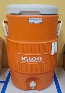 lot 288 image: IGLOO 5-GALLON PORTABLE WATER COOLER DISPENSER WITH FLAT SEAT TOP AS SHOWN.