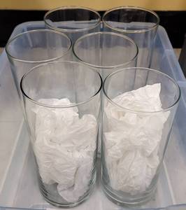 lot 301 image: (6) GLASS VASES IN STYLE SHOWN. EACH APPROX. 3.5 DIA x 7.5 H. SOLD 6 X THE MONEY