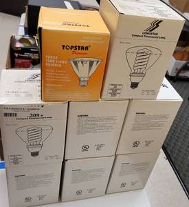 lot 309 image: LOT OF LIGHTS INCLUDING LONGSTAR FLUORESCENT FE-R40-23W 23W1200 LUMENS AS SHOWN.