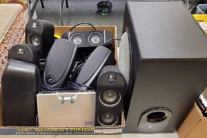 lot 312 image: LOGITECH X-540 5.1 SURROUND SOUND COMPUTER SPEAKERS WITH SUBWOOFER AS SHOWN.