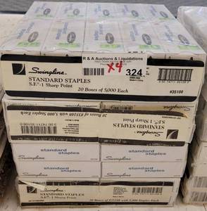 lot 324 image: (4) NEW PACKS 20 BOXES PER PACK OF SWINGLINE STAPLES 35108 AS SHOWN. SOLD 4 X THE MONEY