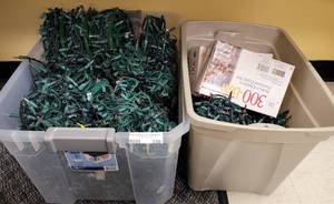 lot 330 image: LARGE LOT OF CHRISTMAS LIGHTS IN 2 CONTAINERS AS SHOWN.