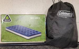 lot 341 image: (1) GREATLAND TWIN SIZE AIR BED IN BOX AND (1) COLEMAN TWIN SIZE AIR BED IN BAG AS SHOWN.