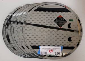 lot 350 image: (8) HOBBY LOBBY ROUND DECORATIVE 8 DIA. MIRROR PLATES AS SHOWN. SOLD 8 X THE MONEY